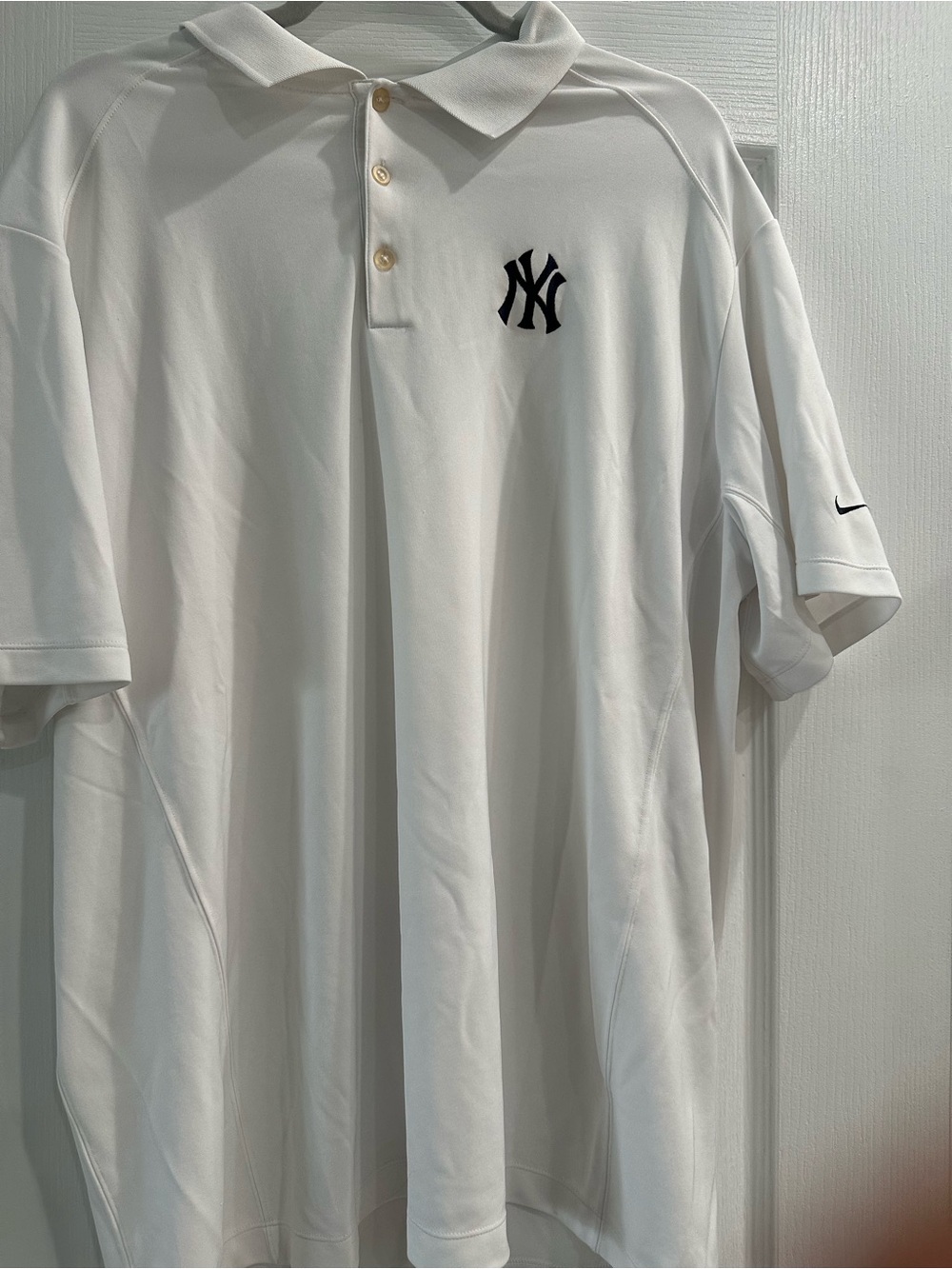 Nike White Men's Polo with Black NY Yankees Logo